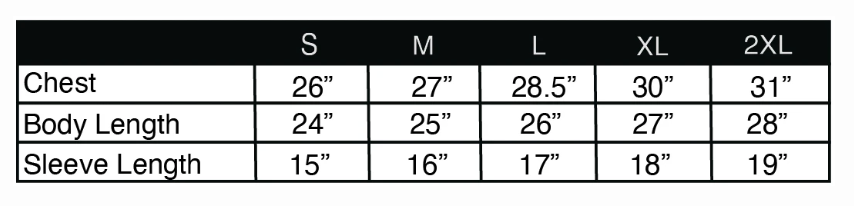 Size chart for "EIFLES INSPIRED" TEE